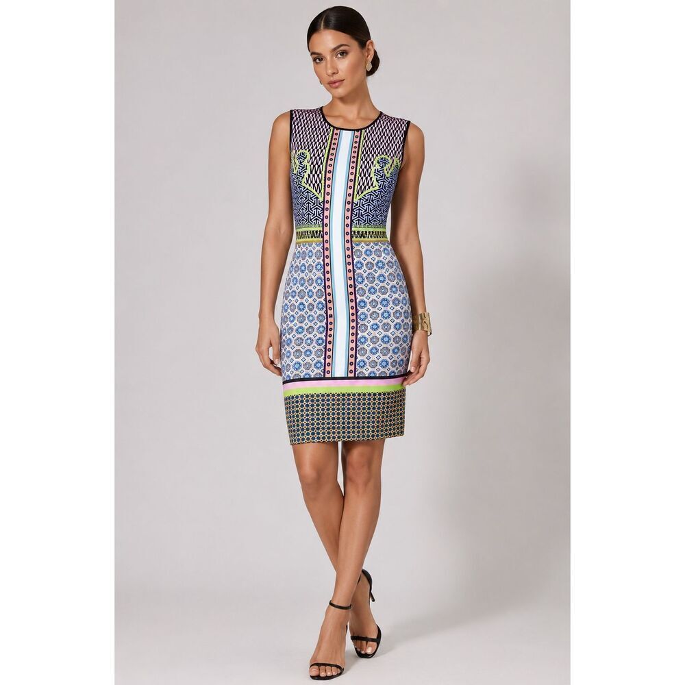 NWT Clover Canyon Neon Geometric Scarf Print Bodycon Dress USA M Mod Edgy $255
